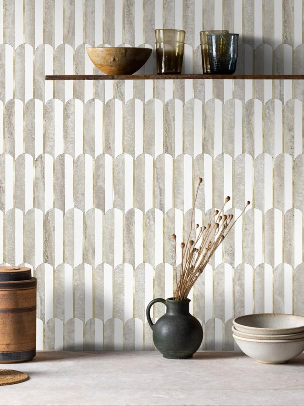 Vamos Peel and Stick Backsplash Seamless Tile for Kitchen and Bathroom,White and